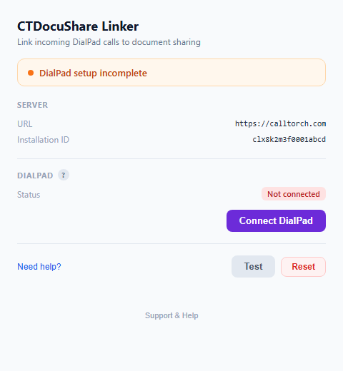 Settings — connect DialPad