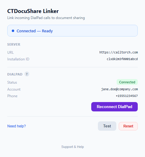 Settings — ready state